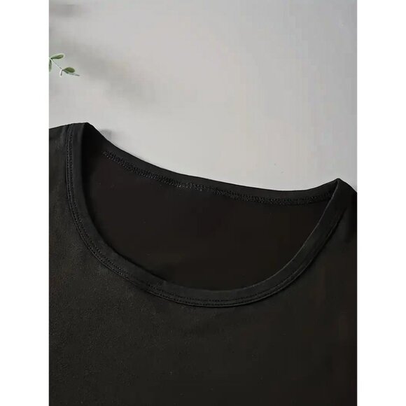 Elegant Short Sleeve Crew Neck Calvin Graphic T-Shirt - Picture 2 of 4
